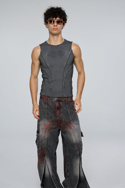 Dense Night Deconstructed Sleeveless Top Deep Grey