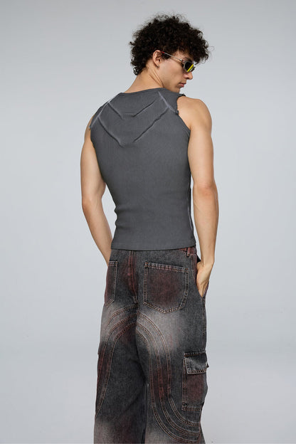Dense Night Deconstructed Sleeveless Top Deep Grey