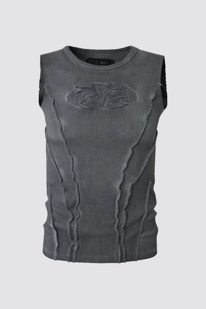 Dense Night Deconstructed Sleeveless Top Deep Grey