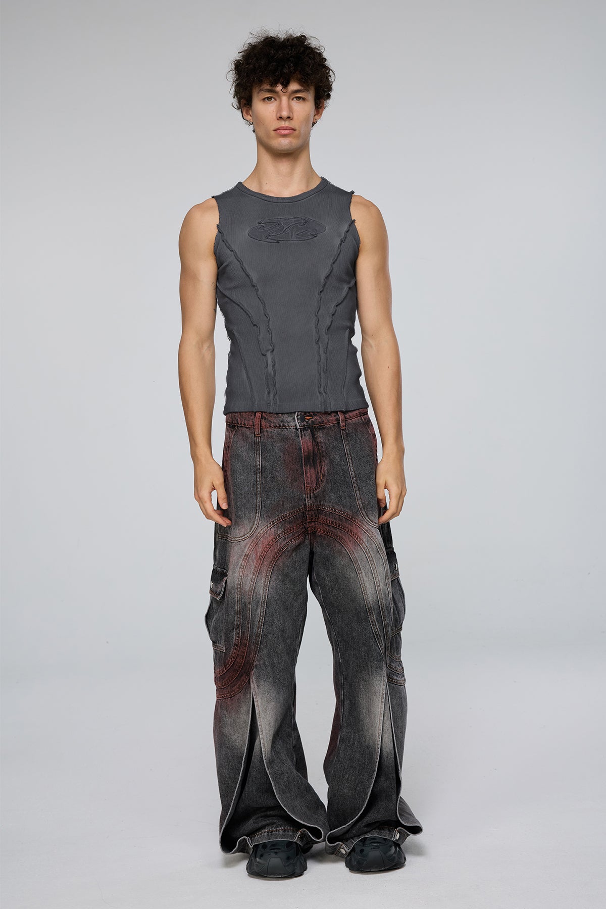 Dense Night Deconstructed Sleeveless Top Deep Grey