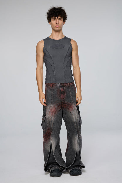 Dense Night Deconstructed Sleeveless Top Deep Grey
