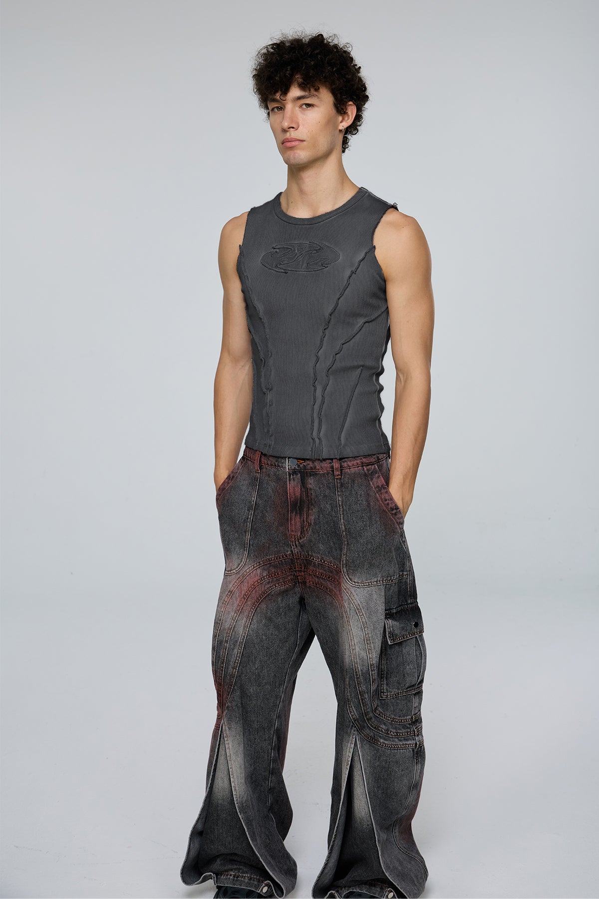 Dense Night Deconstructed Sleeveless Top Deep Grey