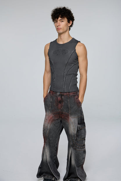 Dense Night Deconstructed Sleeveless Top Deep Grey