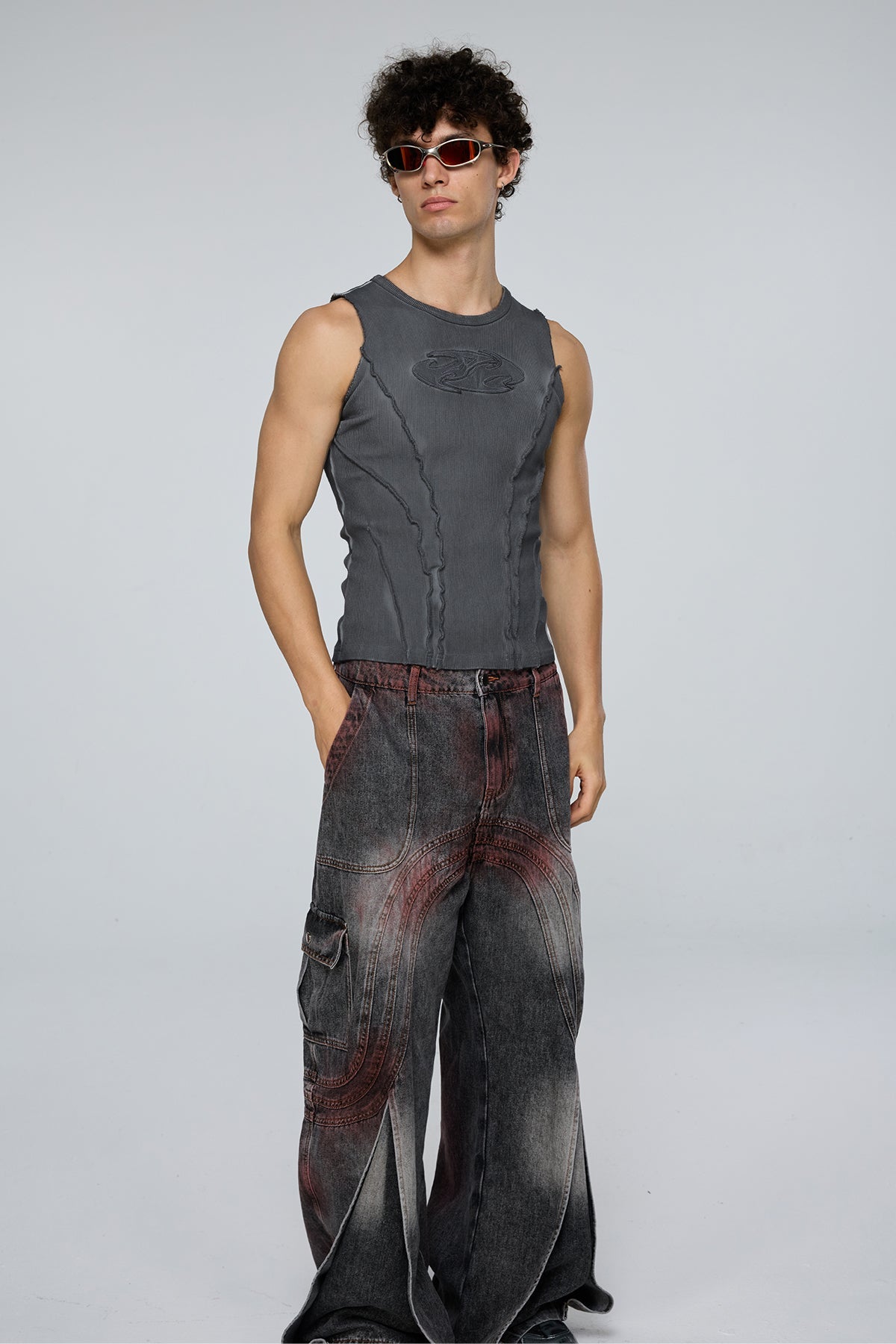 Dense Night Deconstructed Sleeveless Top Deep Grey