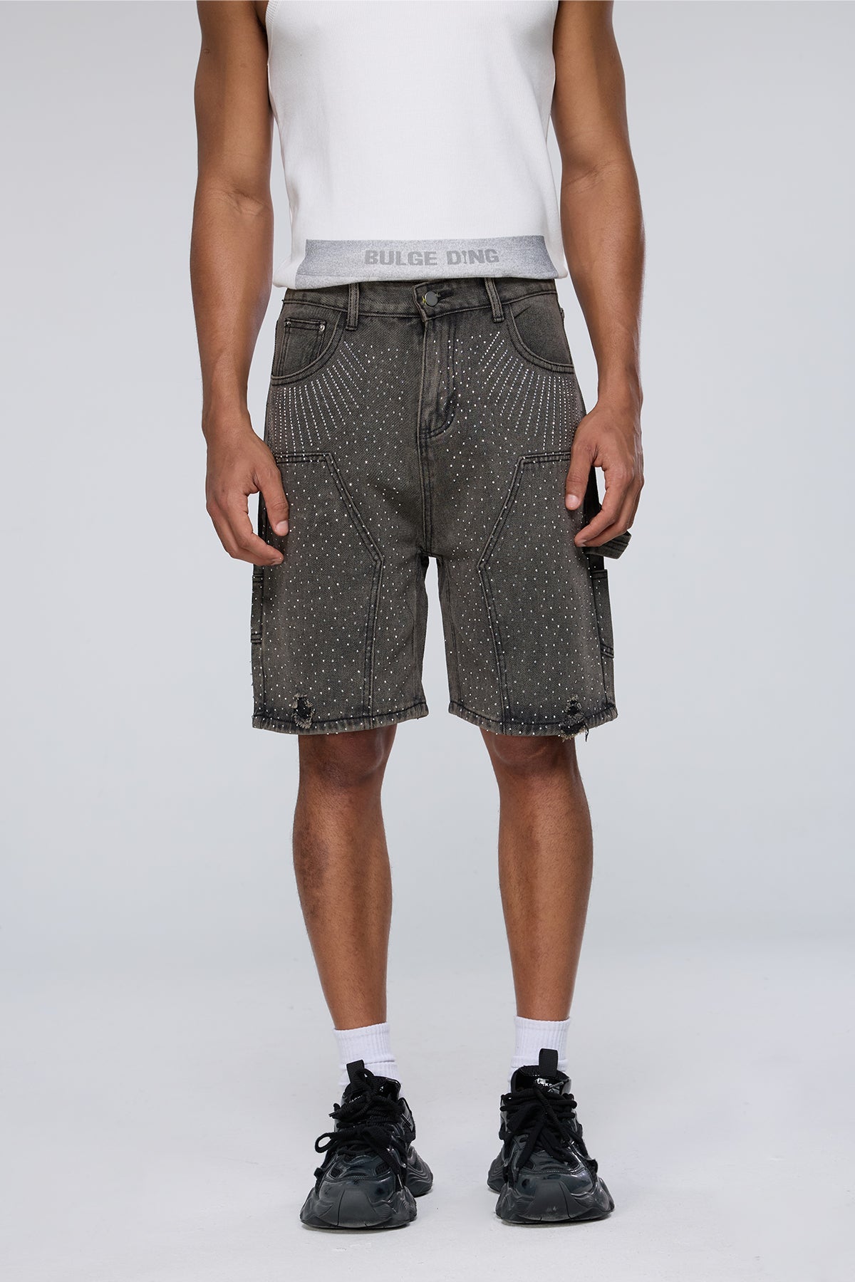 Desert Grain Rhinestone Ripped Denim Shorts