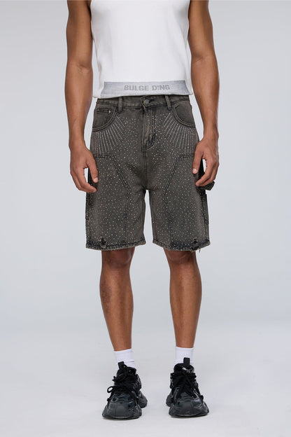 Desert Grain Rhinestone Ripped Denim Shorts
