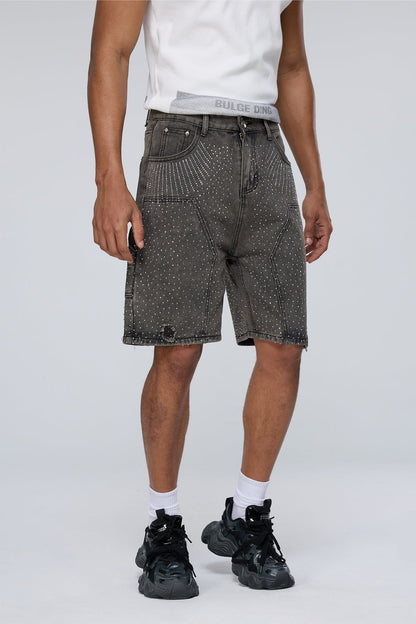 Desert Grain Rhinestone Ripped Denim Shorts
