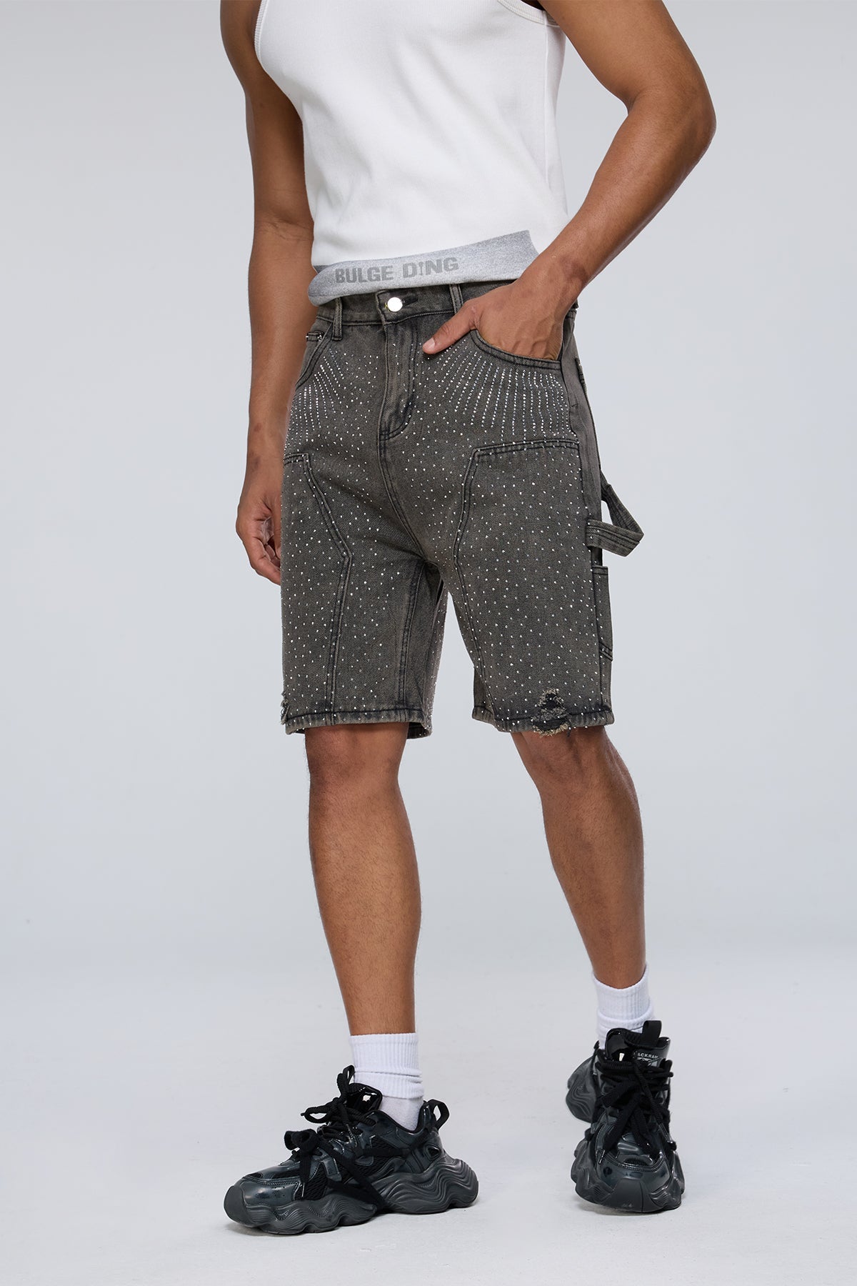 Desert Grain Rhinestone Ripped Denim Shorts