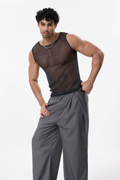 Diamond Ray Glitter Sleeveless Top Black