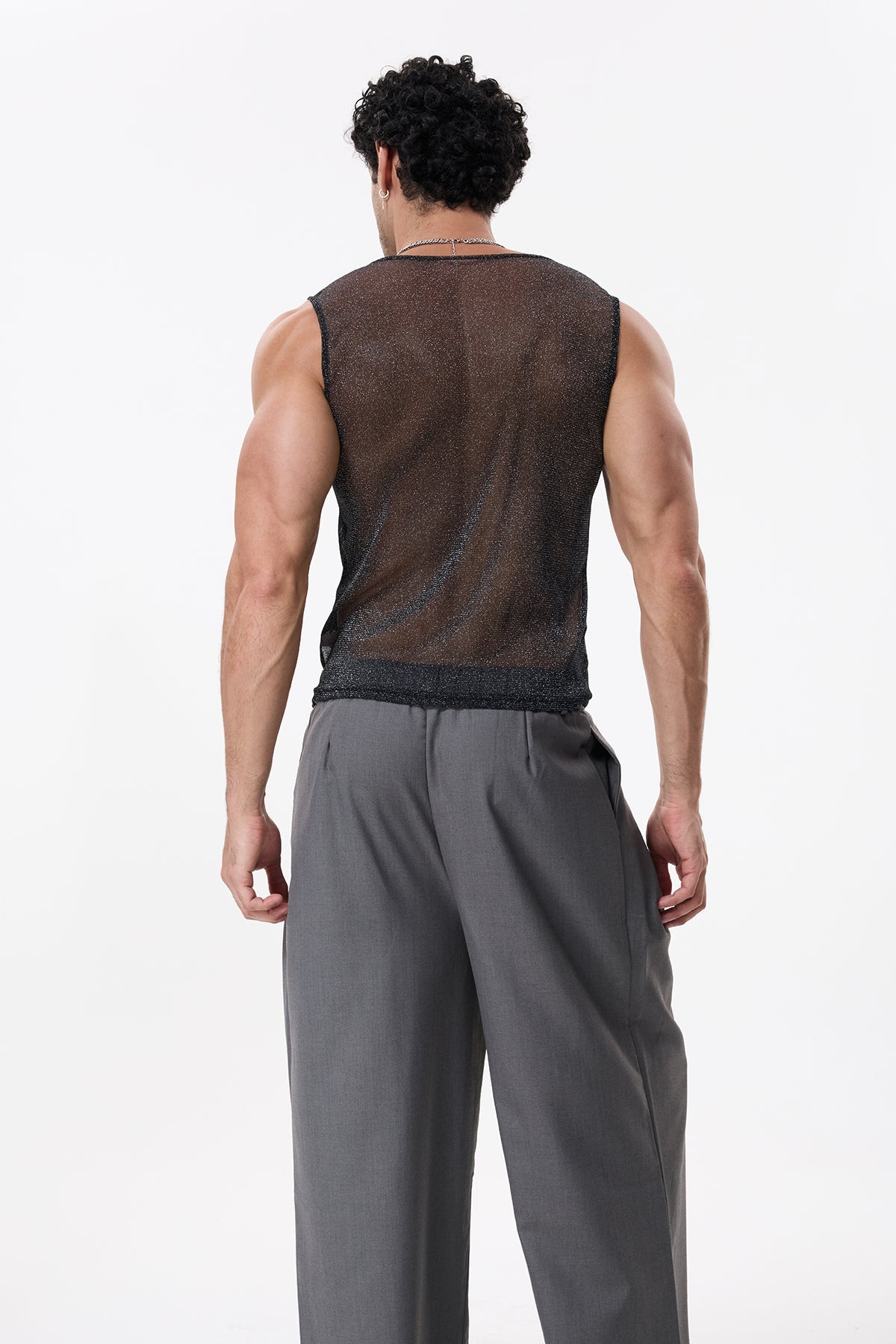 Diamond Ray Glitter Sleeveless Top Black