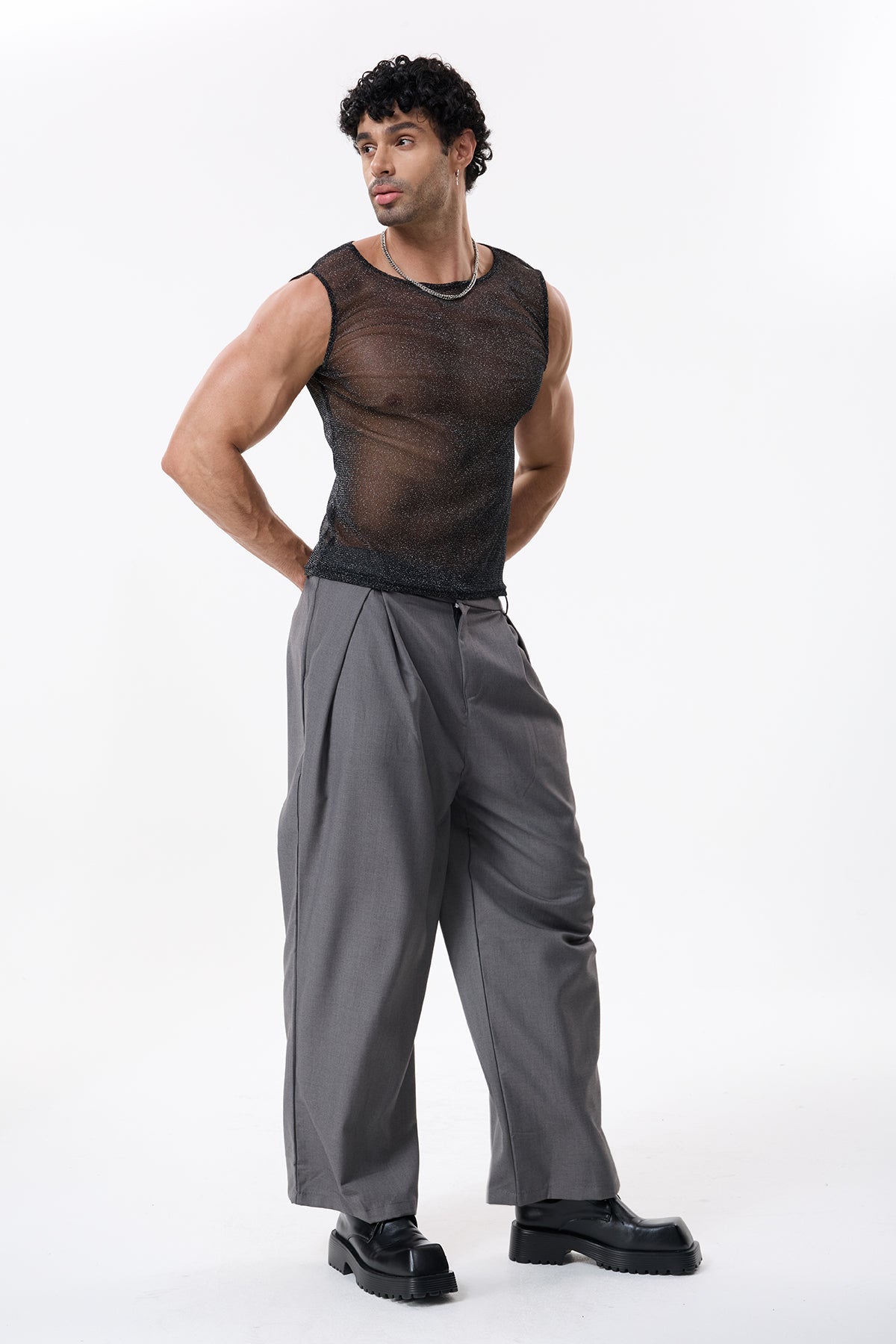 Diamond Ray Glitter Sleeveless Top Black