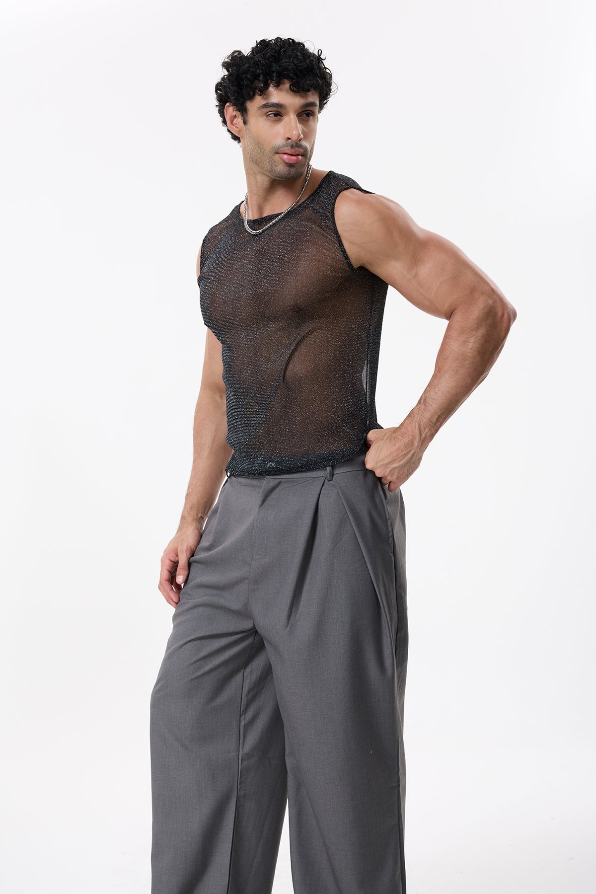 Diamond Ray Glitter Sleeveless Top Black