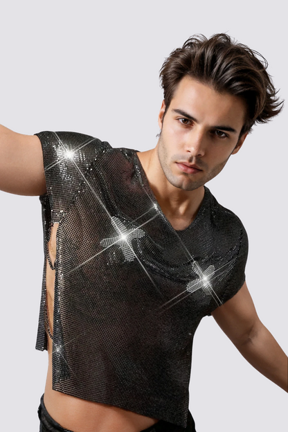 Diamond Beam Sequin Cutout Top
