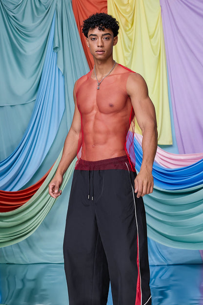 Digital Fiber Mesh Tank Top Red