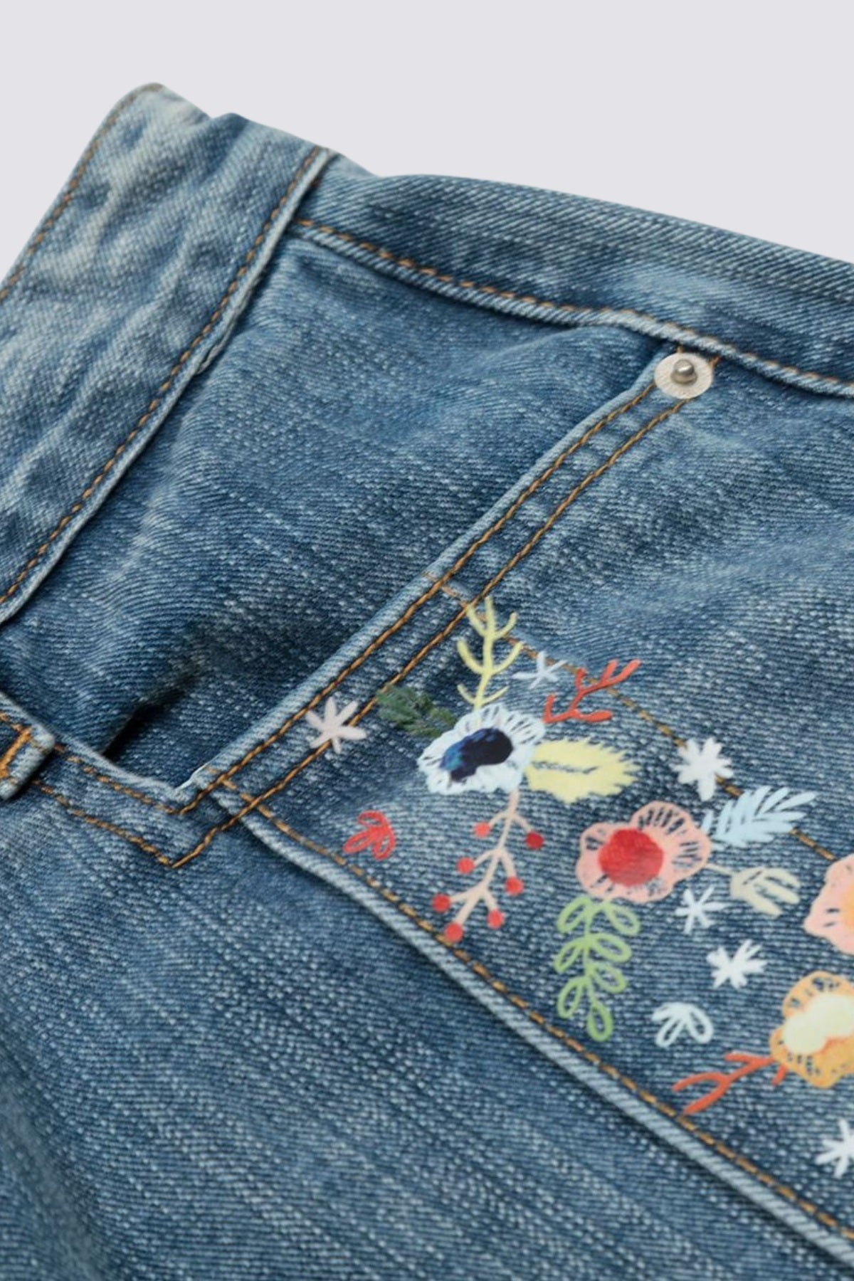Digital Weave Print Denim Wide Leg Shorts