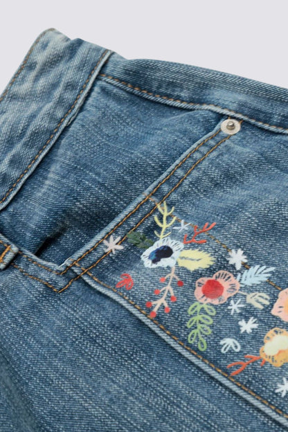 Digital Weave Print Denim Wide Leg Shorts