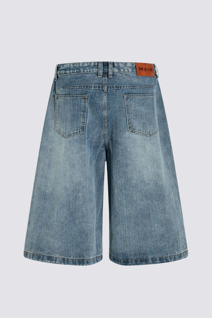 Digital Weave Print Denim Wide Leg Shorts