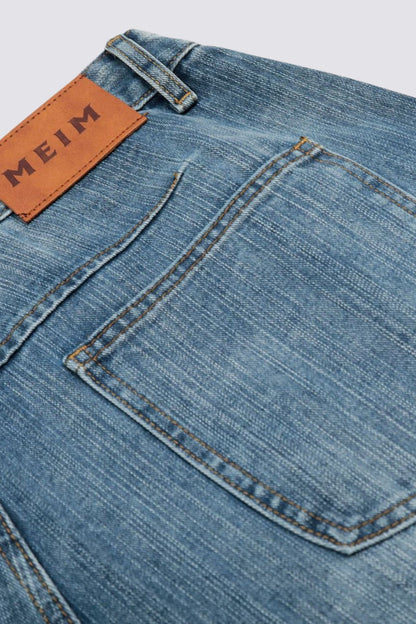 Digital Weave Print Denim Wide Leg Shorts