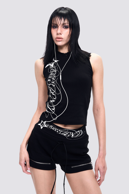 Dim Fold Print Sleeveless Top