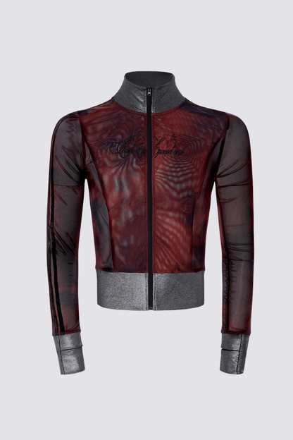 Double Skin Mesh Long Sleeve Top Red