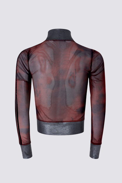 Double Skin Mesh Long Sleeve Top Red