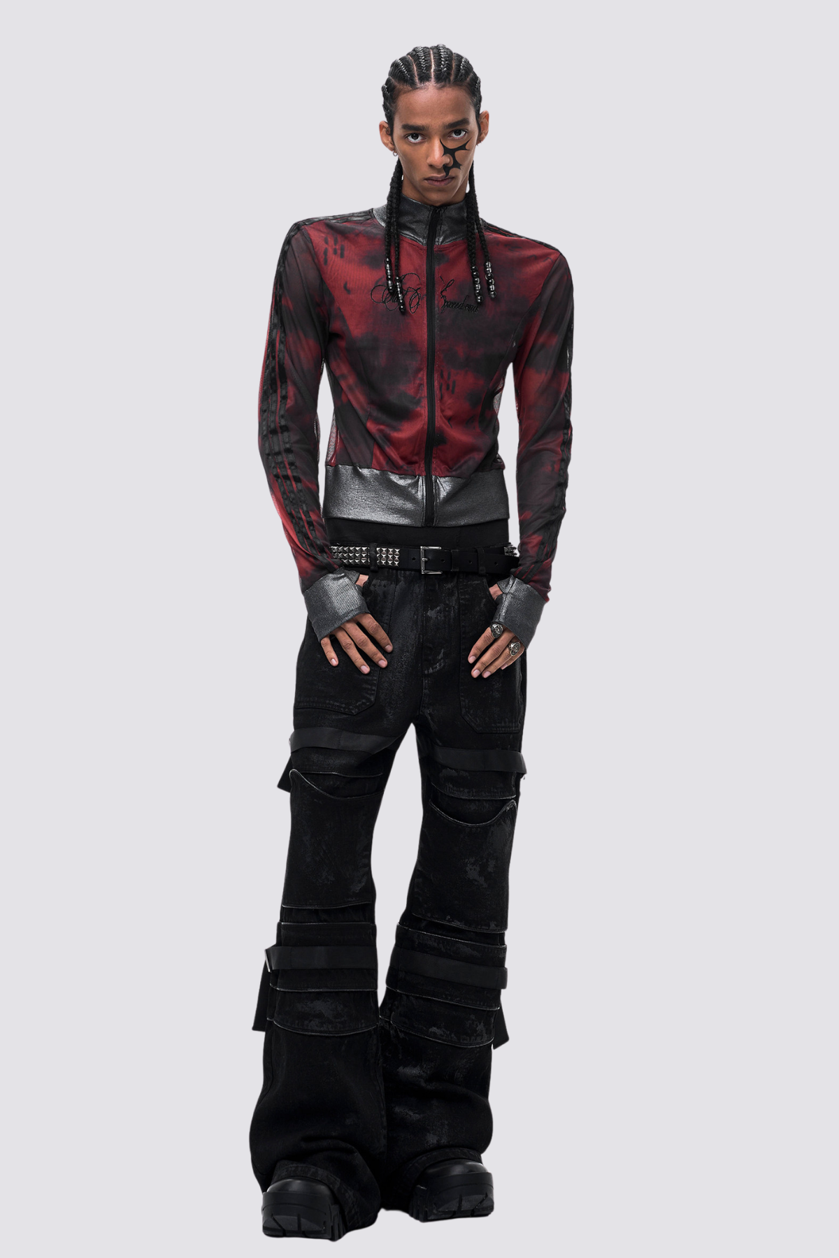 Double Skin Mesh Long Sleeve Top Red