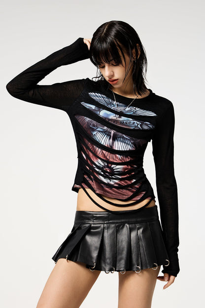 Dream Virus Ripped Long Sleeve Printed Top