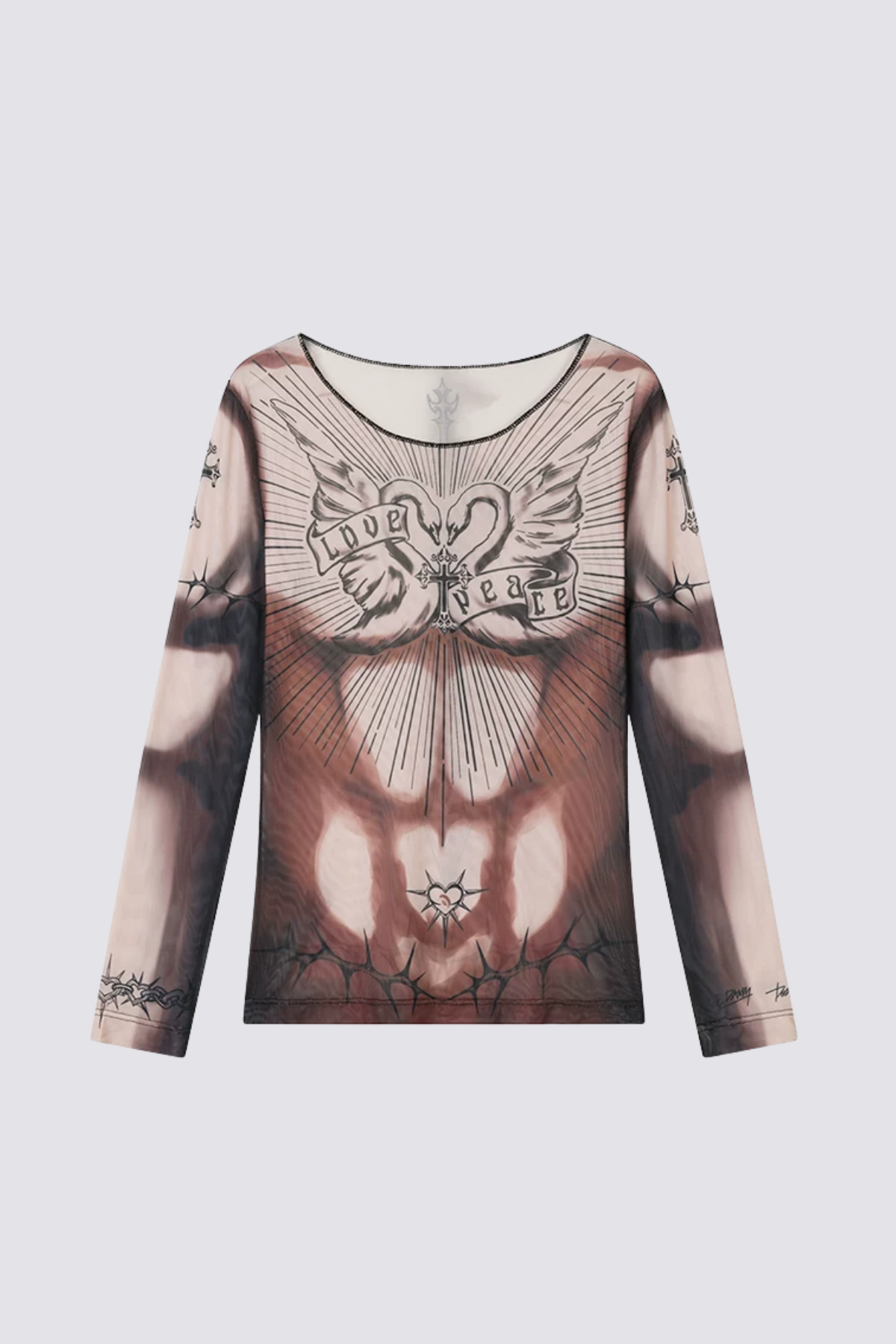 Dry Pattern Long Sleeve Print Mesh Top