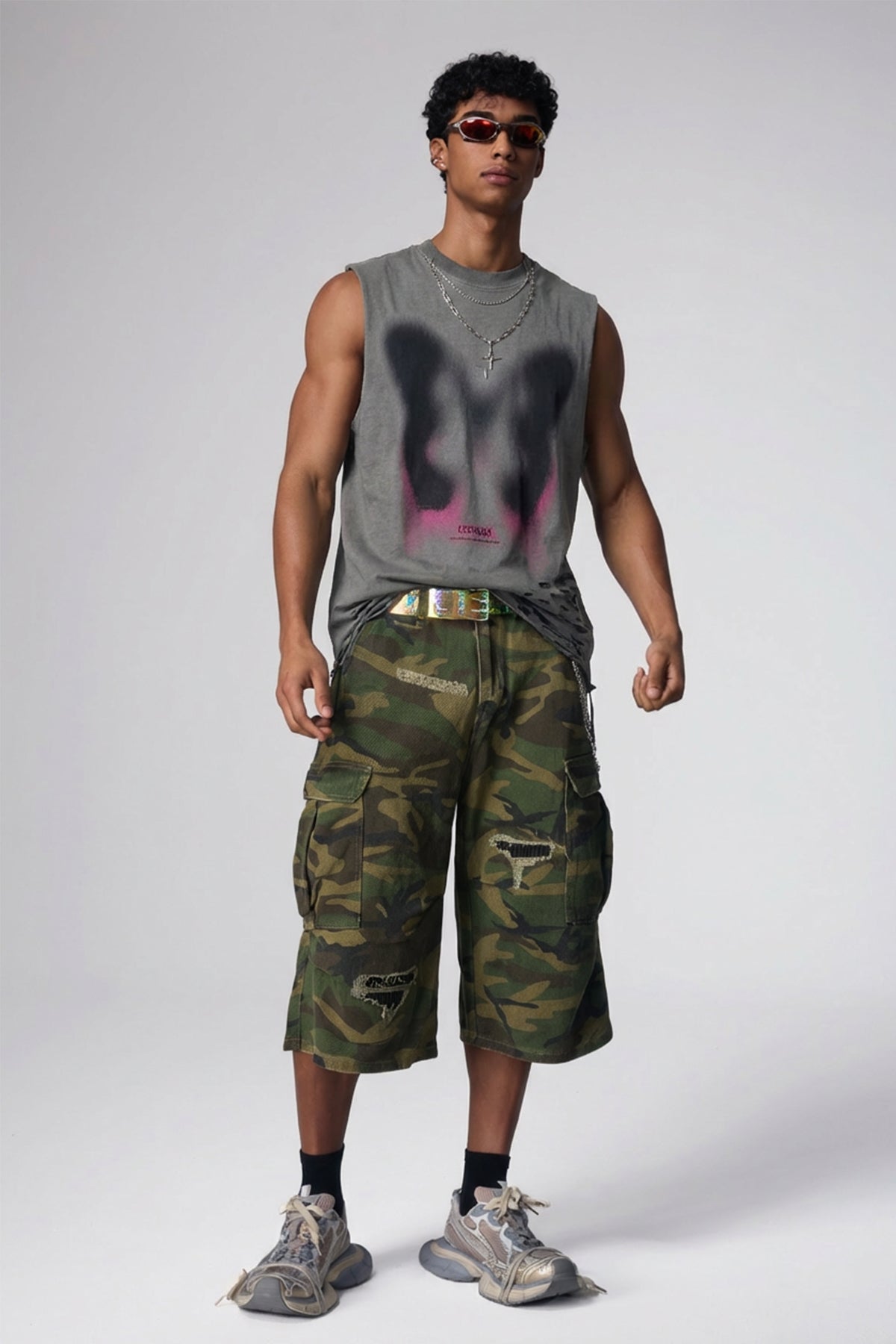 Dry Stroke Butterfly Sleeveless Top Grey