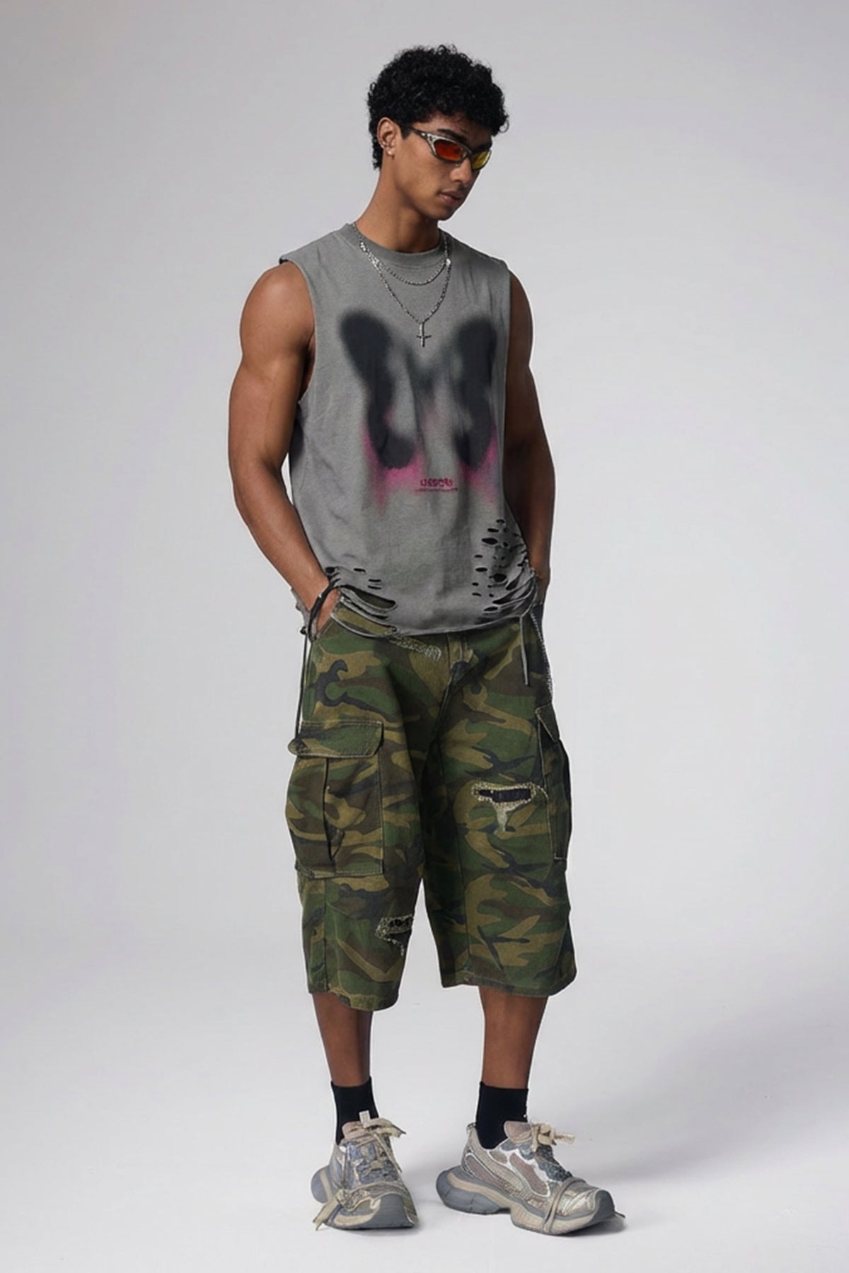 Dry Stroke Butterfly Sleeveless Top Grey
