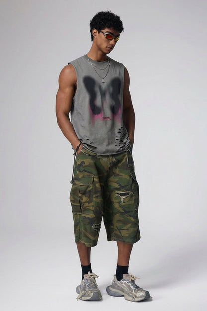 Dry Stroke Butterfly Sleeveless Top Grey