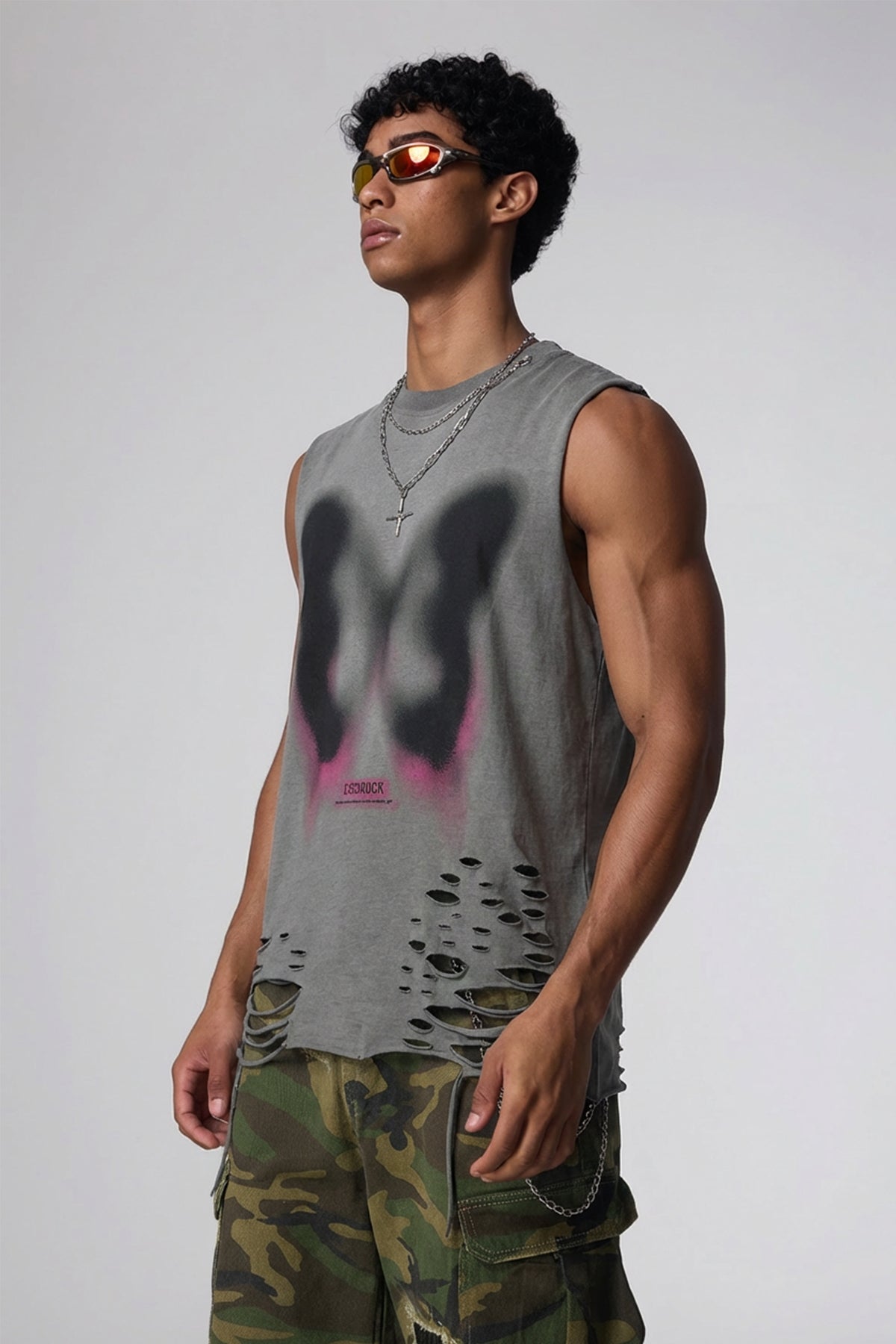 Dry Stroke Butterfly Sleeveless Top Grey