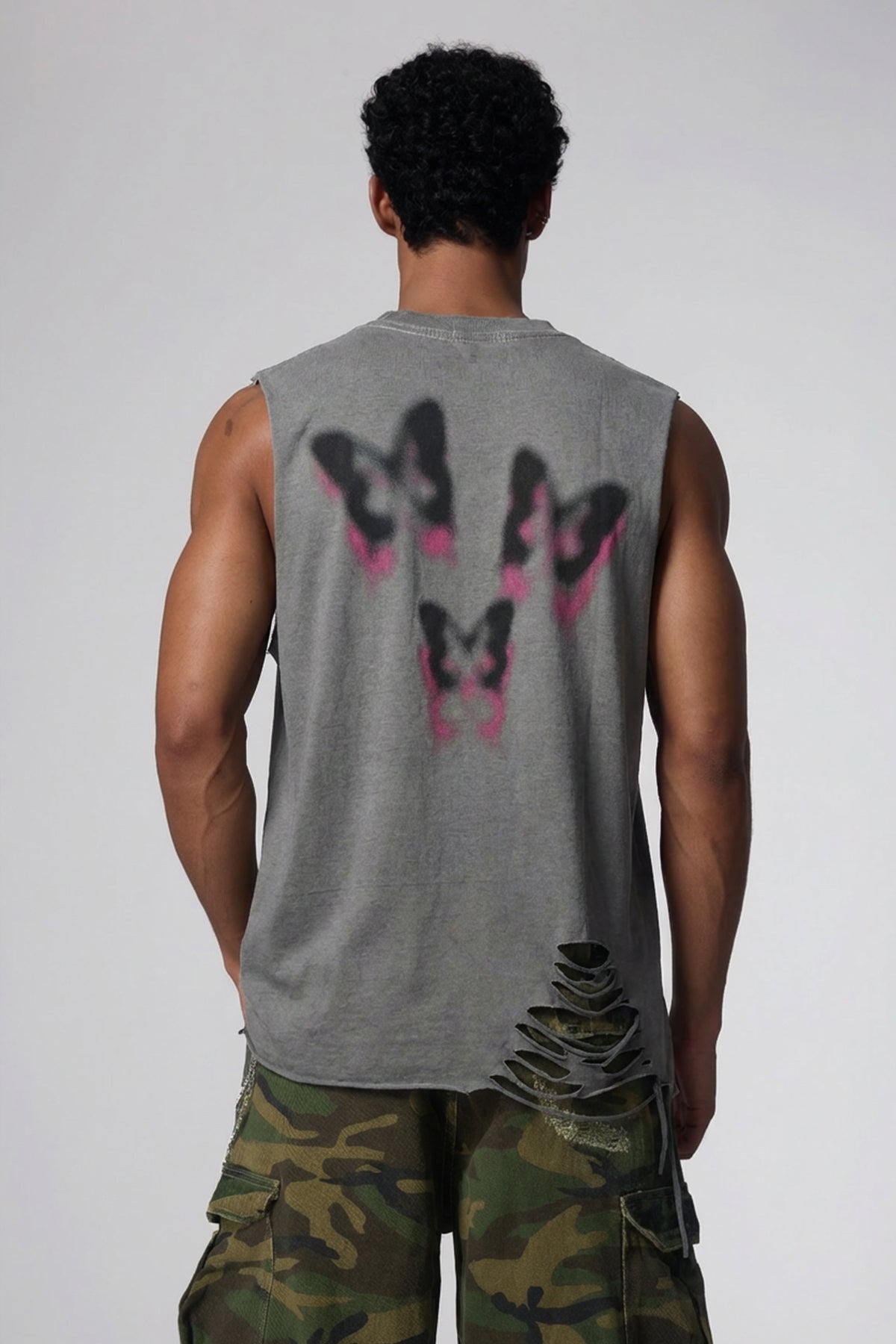 Dry Stroke Butterfly Sleeveless Top Grey