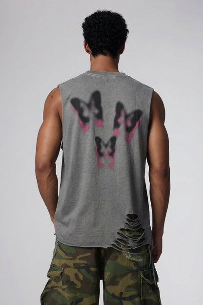 Dry Stroke Butterfly Sleeveless Top Grey