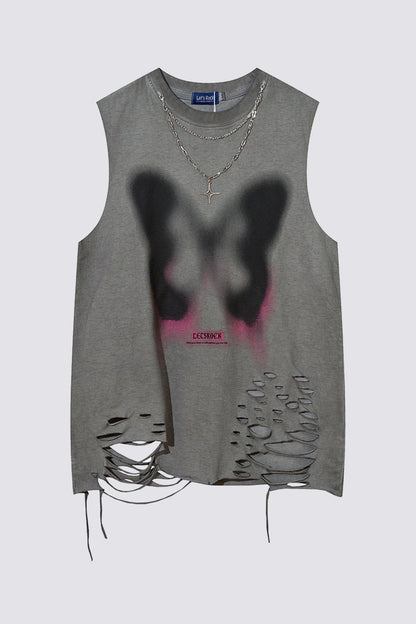 Dry Stroke Butterfly Sleeveless Top Grey