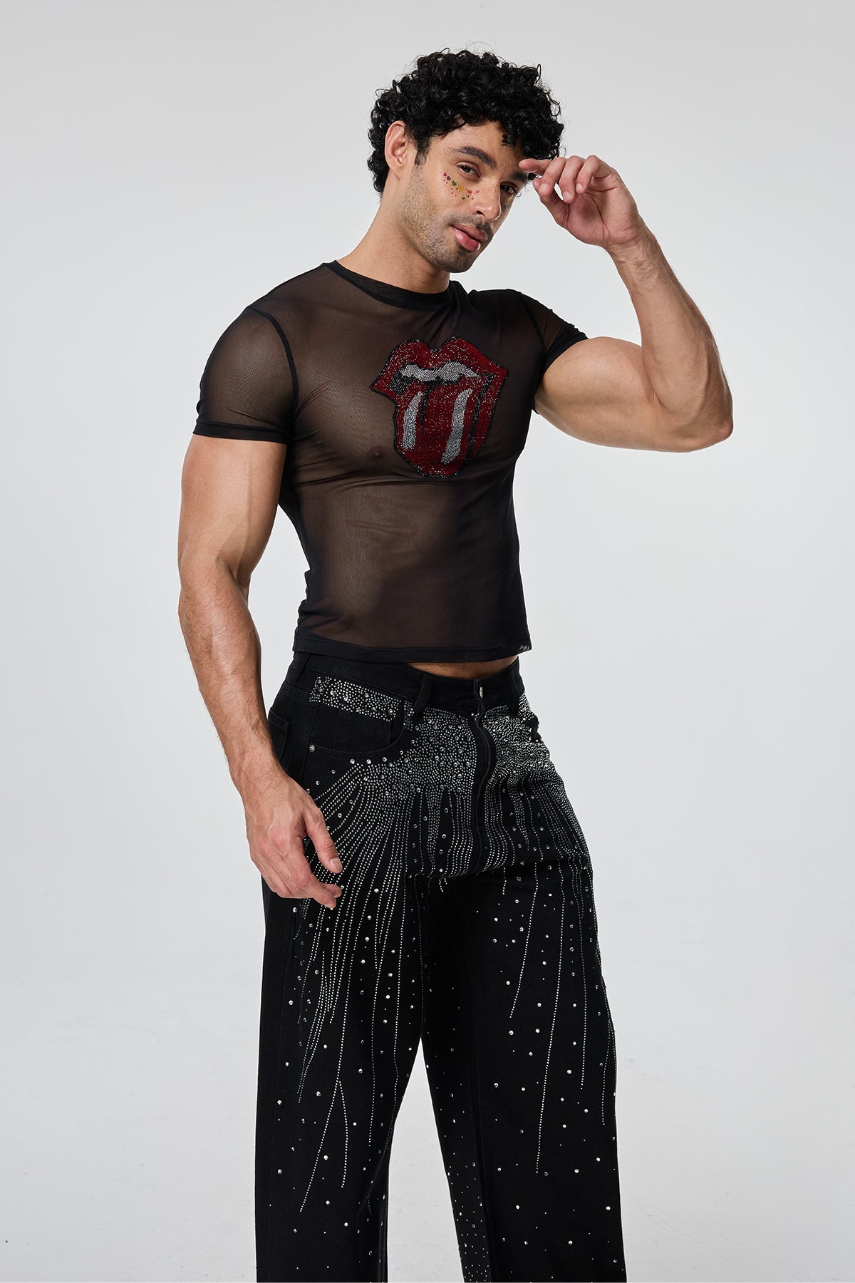 Dual Presence Mesh Rhinestone T-Shirt