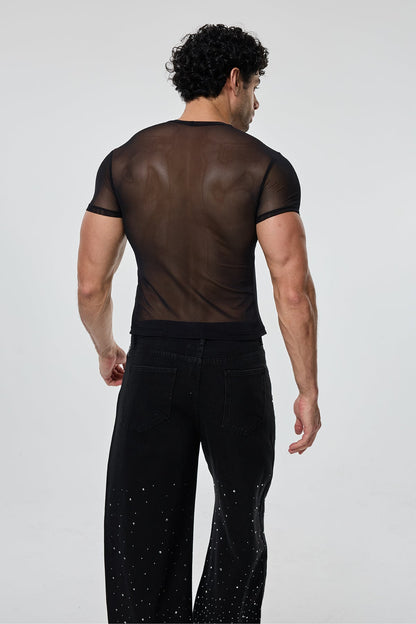 Dual Presence Mesh Rhinestone T-Shirt