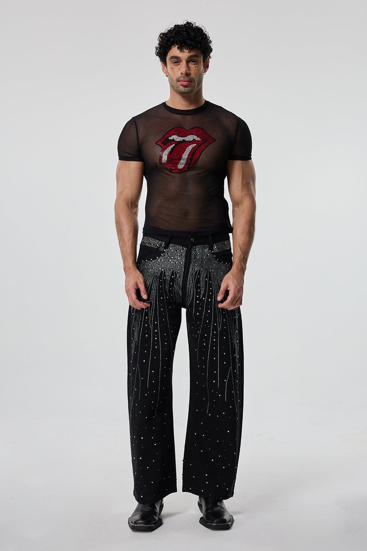 Dual Presence Mesh Rhinestone T-Shirt