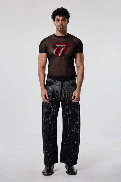 Dual Presence Mesh Rhinestone T-Shirt