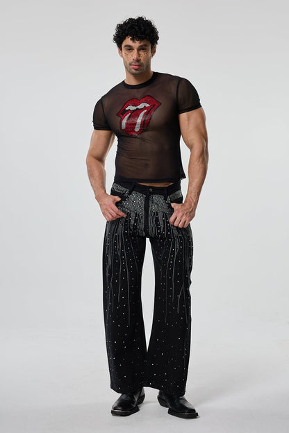Dual Presence Mesh Rhinestone T-Shirt