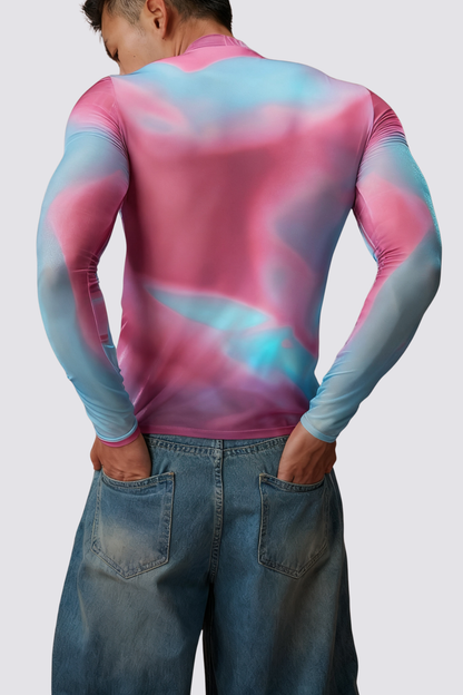 Dual Texture Long Sleeve Mesh Top Multi