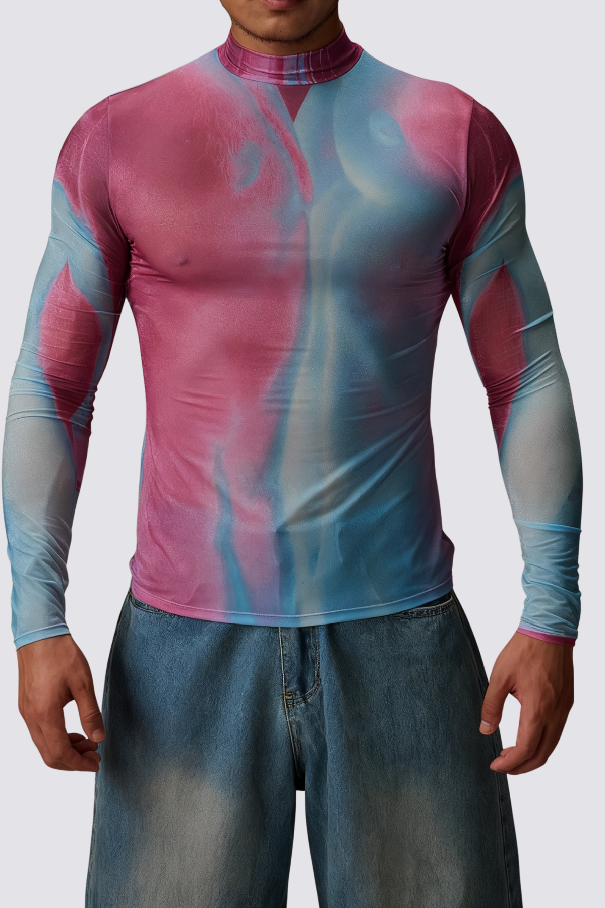 Dual Texture Long Sleeve Mesh Top Multi