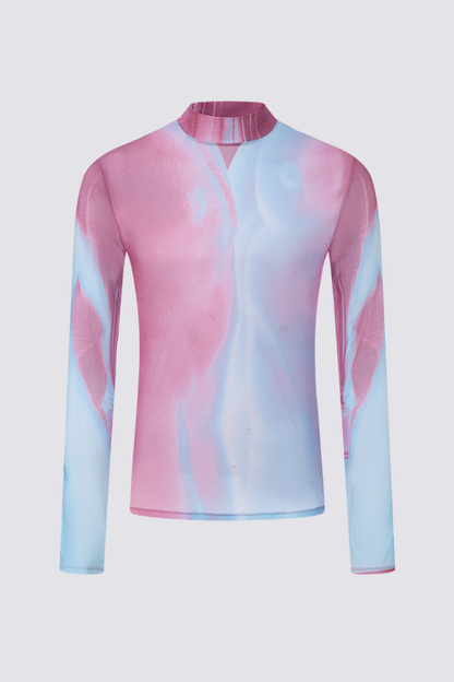 Dual Texture Long Sleeve Mesh Top Multi