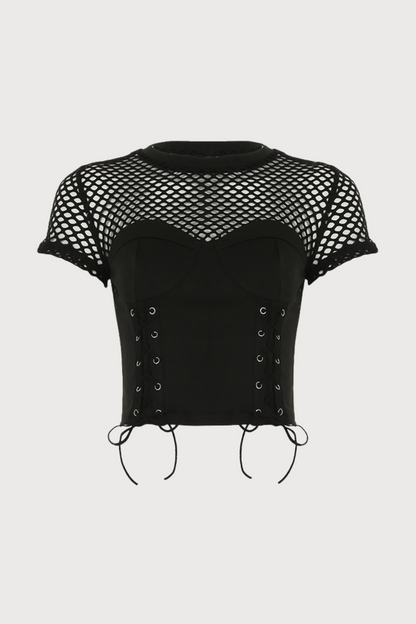 Dual Skin Punk Fishnet Cross Strap Top