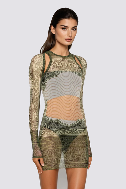 Dusk Motion Print Mesh Mini Dress