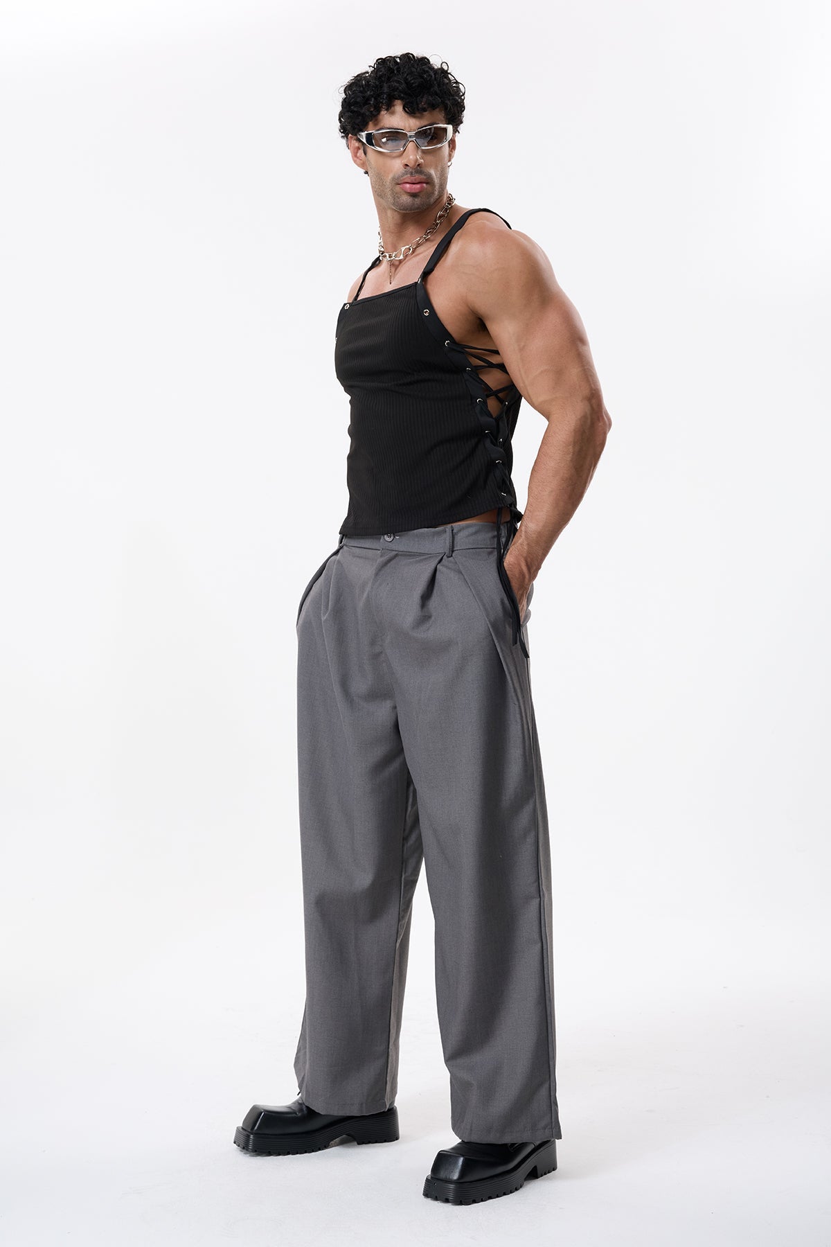 Dusk Thread Cutout Lace Up Top