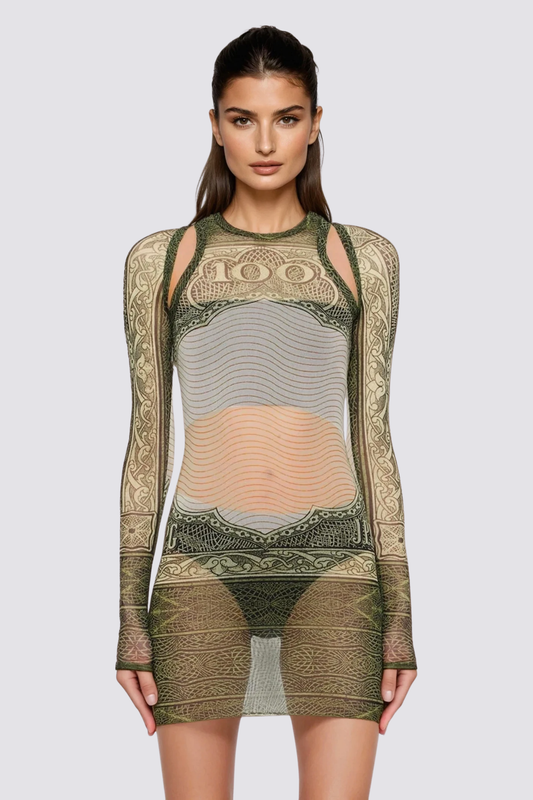 Dusk Motion Print Mesh Mini Dress