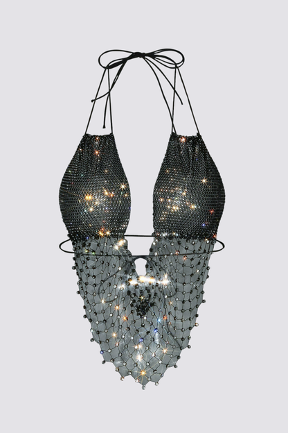 Dust Syntax Rhinestone Mesh Top
