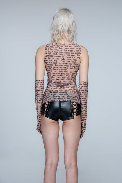 Ebony Weave Print Mesh Sleevelesss Top