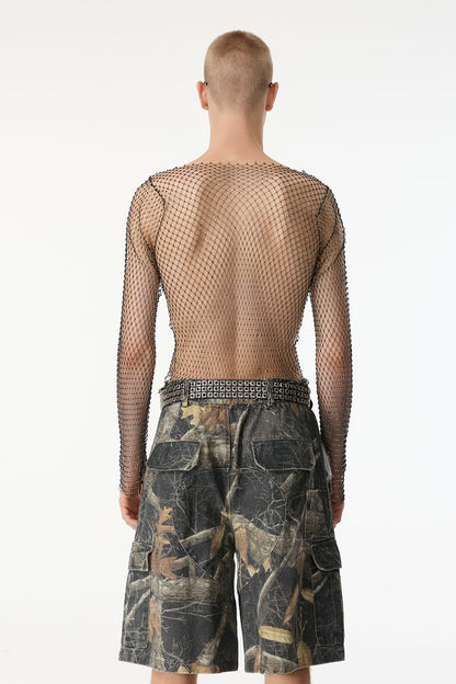 Echo Clash Long Sleeve Rhinestone Mesh Top